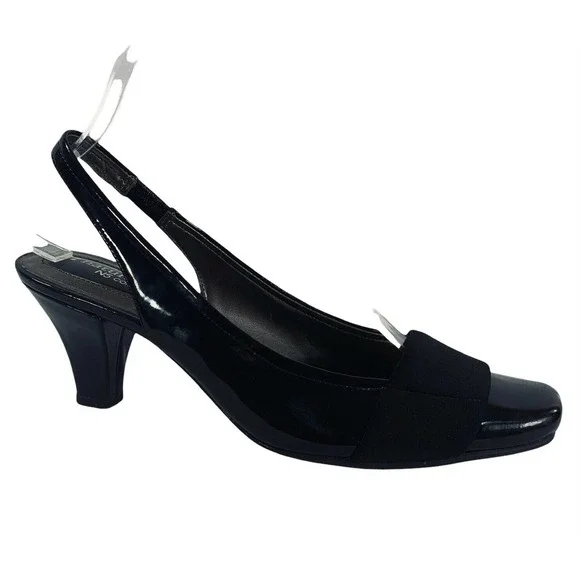 Naturalizer N5 Heels Shoes Black Comfort Question Patent Sling back 7.5 W - Picture 2 of 11